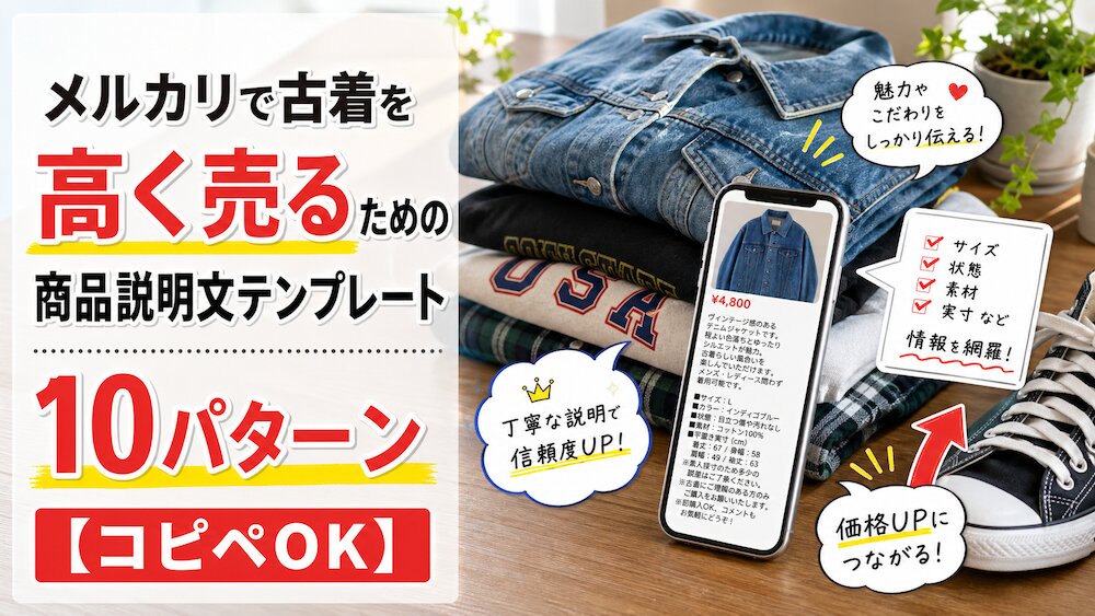 メルカリで古着を高く売るための商品説明文テンプレート10パターン【コピペOK】